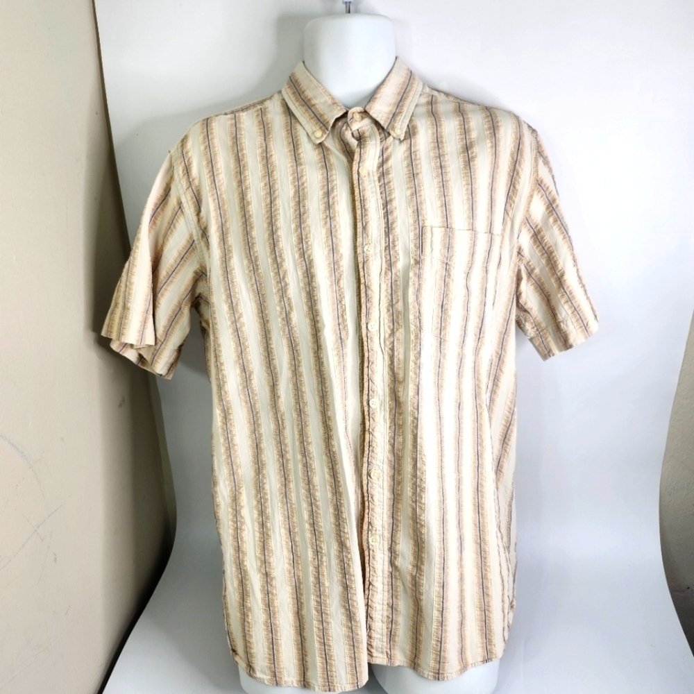 Red Camel Vintage Quality Mens Large Shirt Striped Button Up Short Sleeve